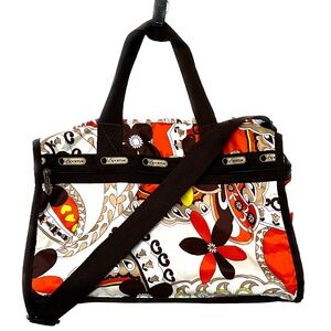 LESPORTSAC Tote Bag Crossbody Floral Orange Brown Matching Small Pouch Travel